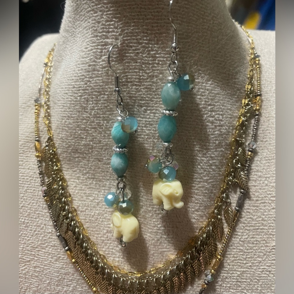 Elegant Cream and Blue Elephant Earrings